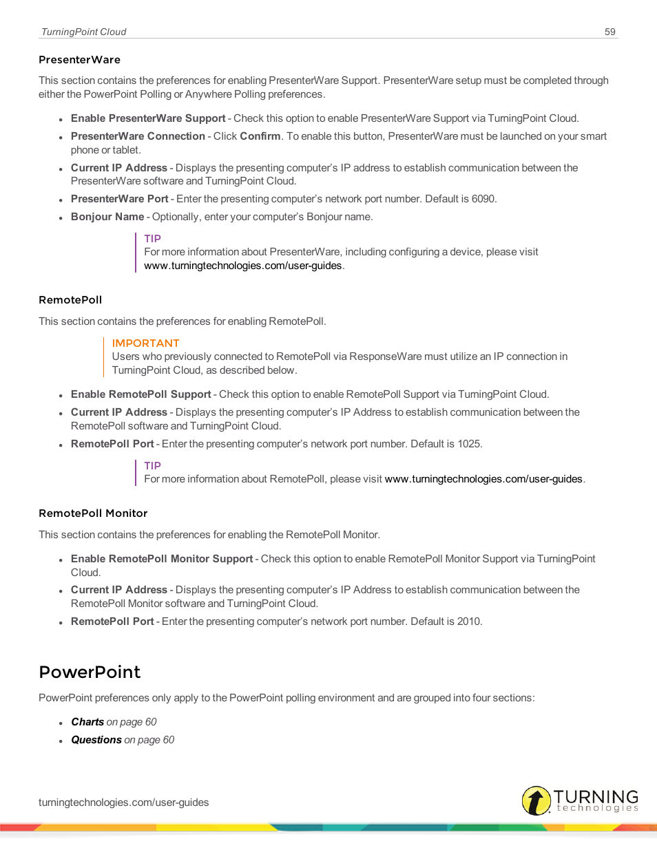 Powerpoint, Presenterware, Remotepoll | Remotepoll monitor | Turning Technologies TurningPoint Cloud User Manual | Page 59 / 161