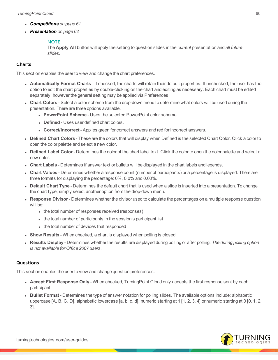 Charts, Questions | Turning Technologies TurningPoint Cloud User Manual | Page 60 / 161