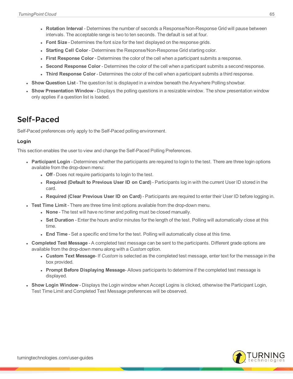 Self-paced | Turning Technologies TurningPoint Cloud User Manual | Page 65 / 161