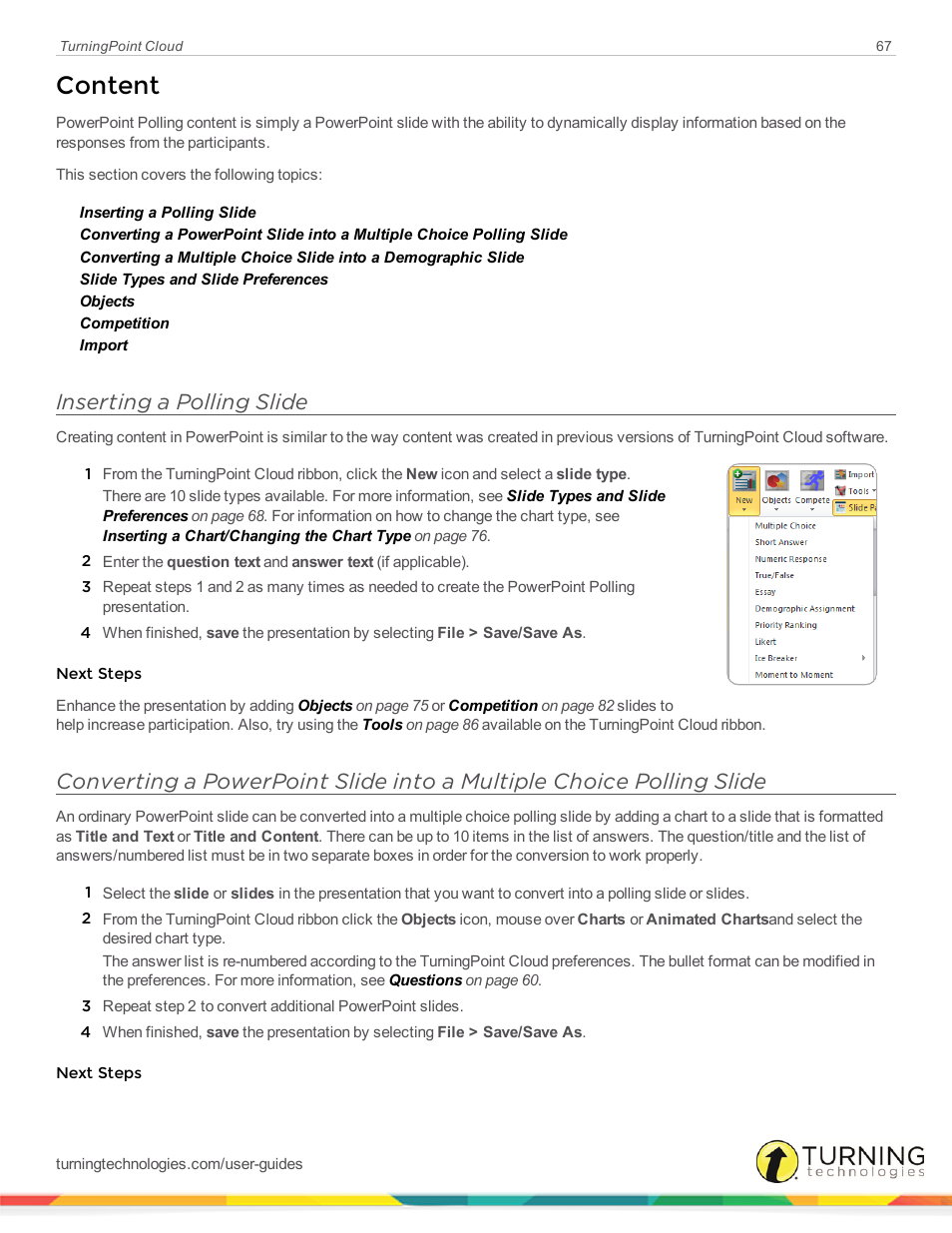 Content, Inserting a polling slide | Turning Technologies TurningPoint Cloud User Manual | Page 67 / 161