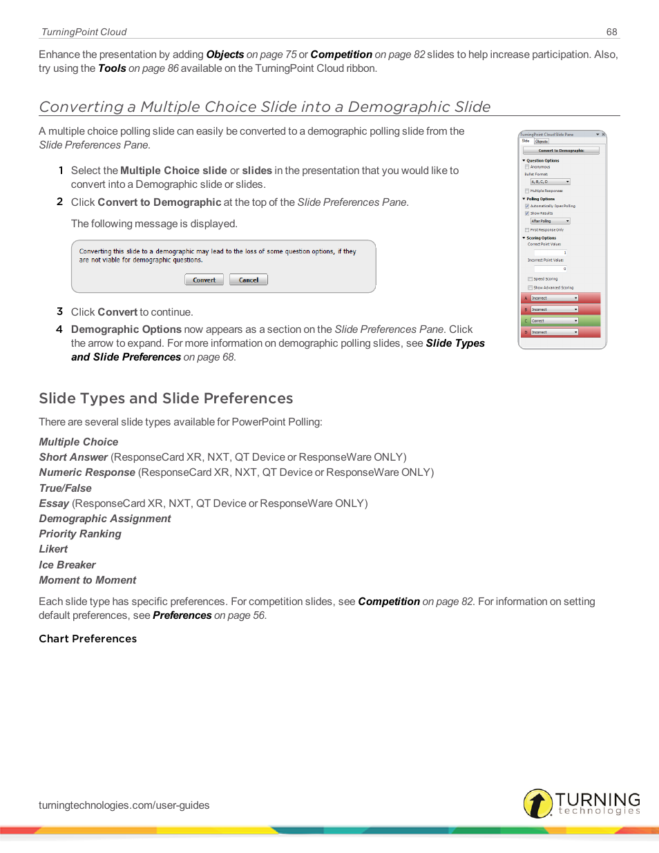 Slide types and slide preferences, Slide types and slide, Preferences | Turning Technologies TurningPoint Cloud User Manual | Page 68 / 161