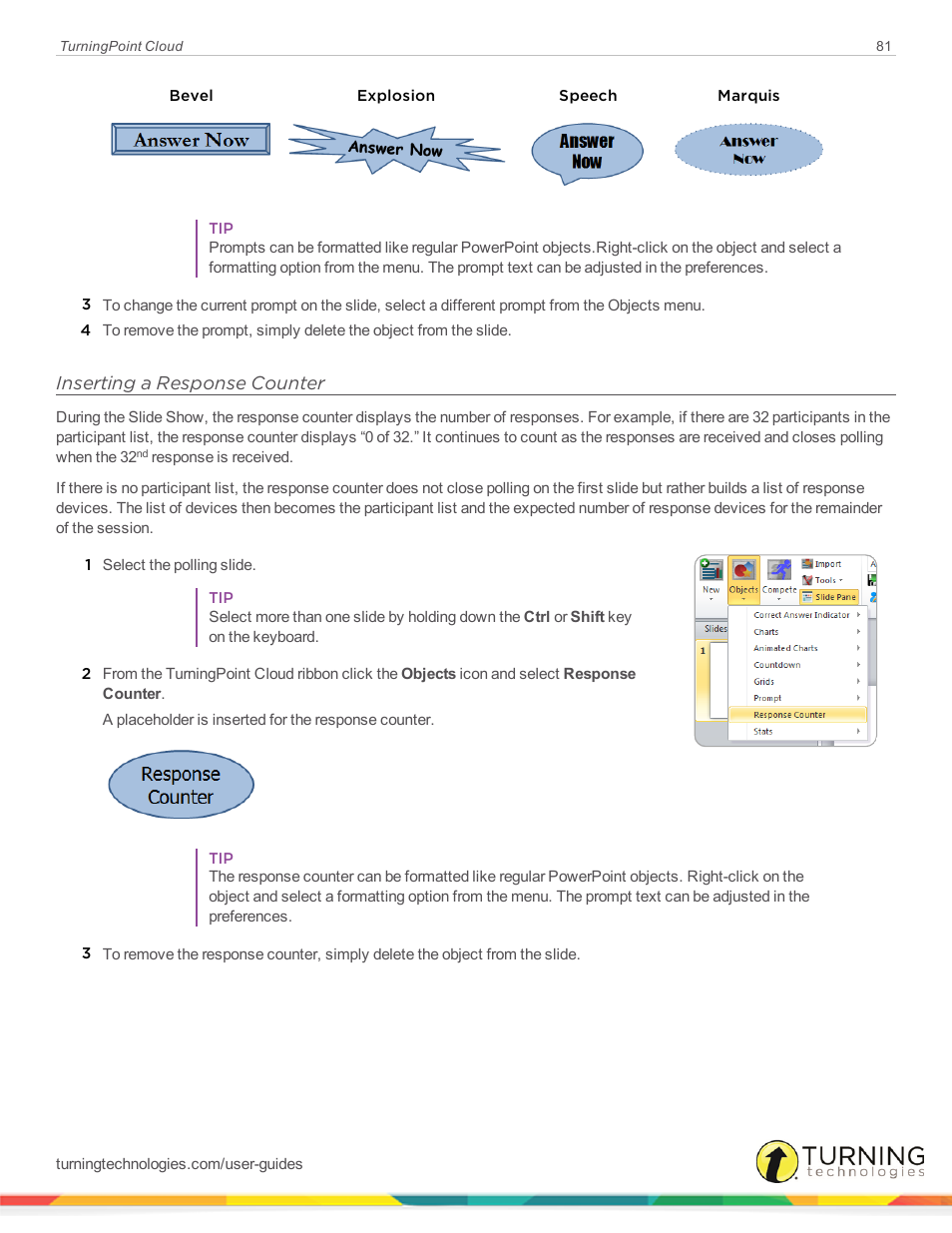 Inserting a response counter | Turning Technologies TurningPoint Cloud User Manual | Page 81 / 161