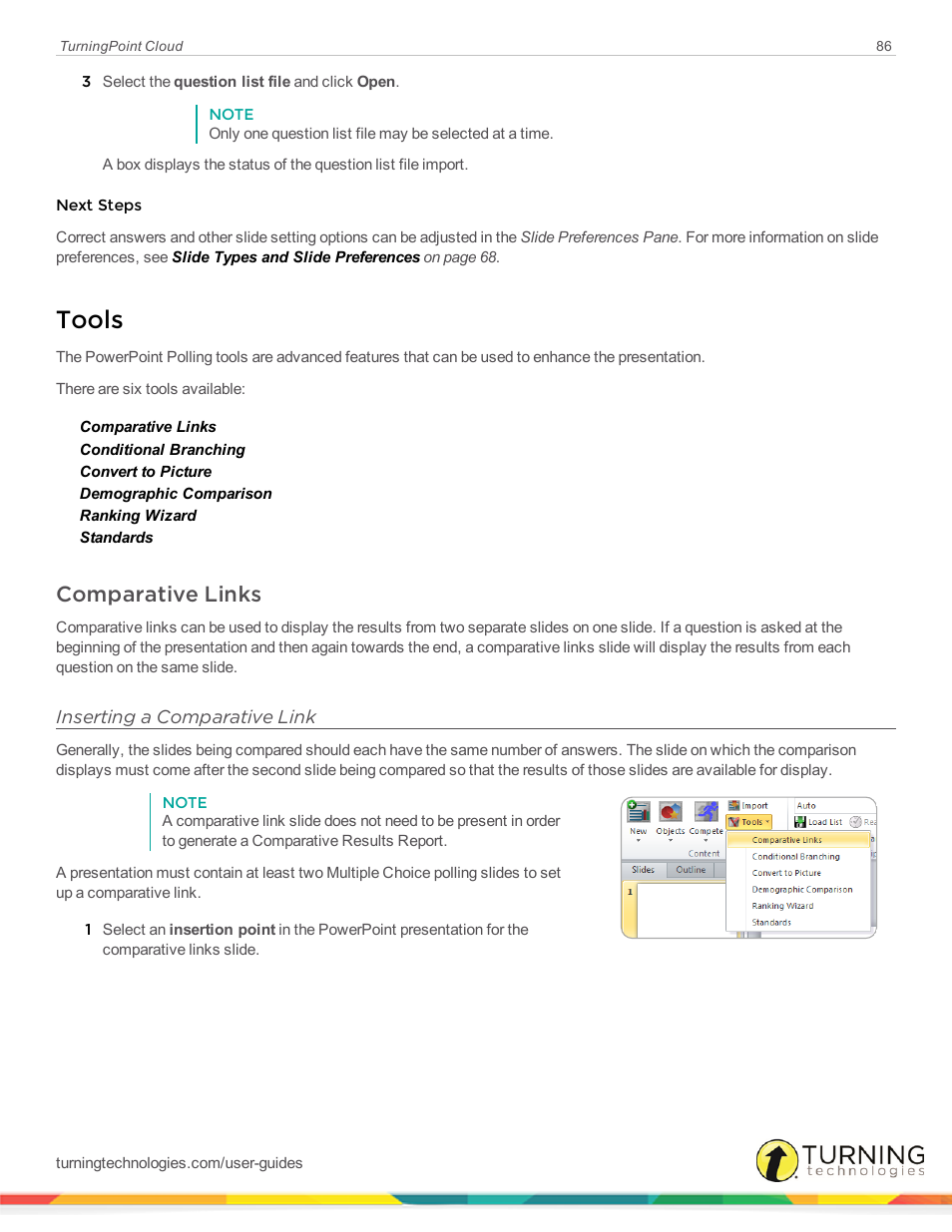 Tools, Comparative links, Inserting a comparative link | Turning Technologies TurningPoint Cloud User Manual | Page 86 / 161
