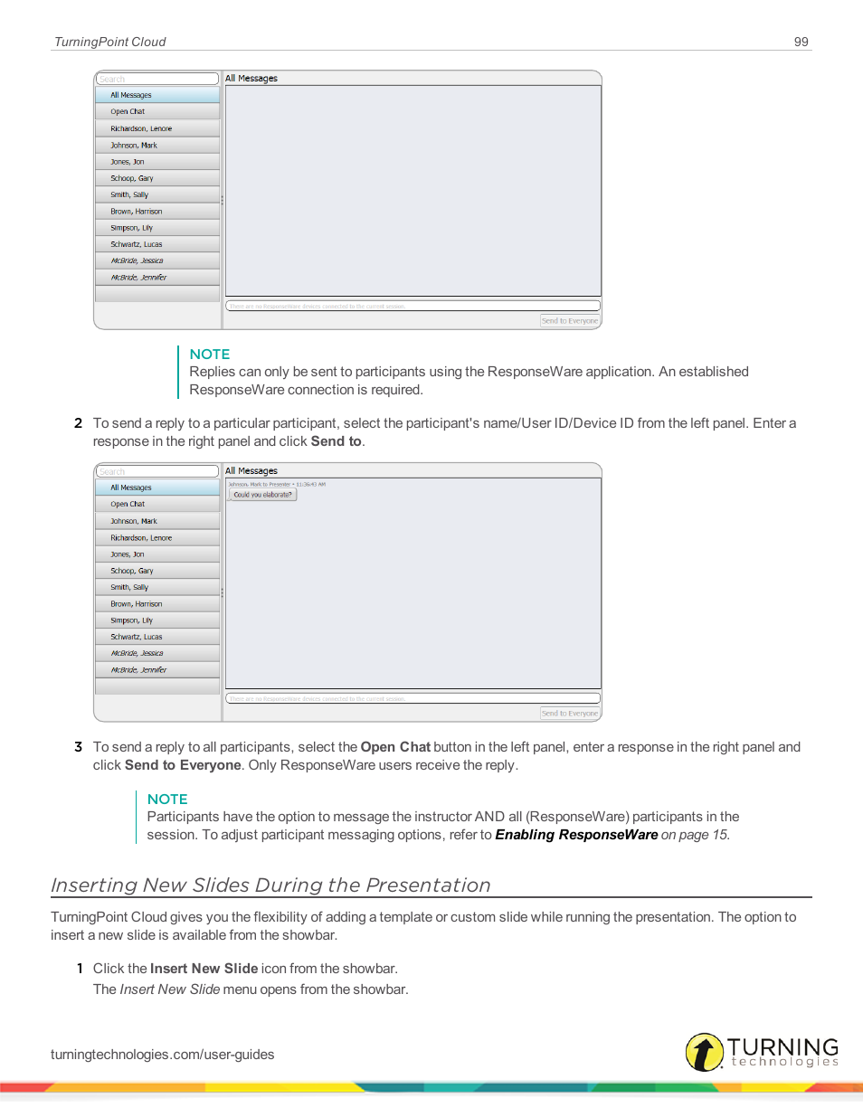 Inserting new slides during the presentation | Turning Technologies TurningPoint Cloud User Manual | Page 99 / 161