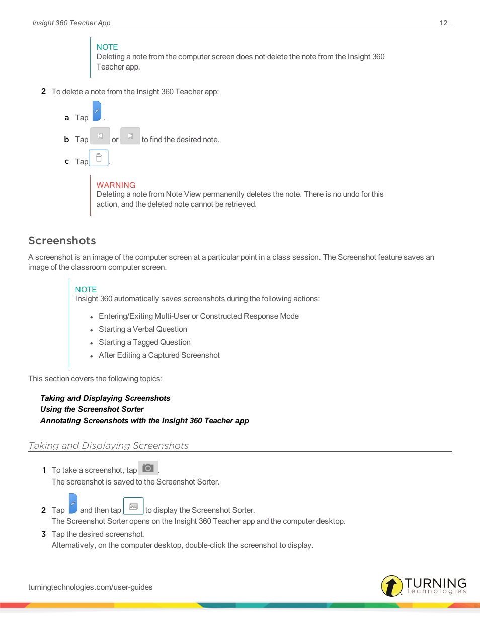Screenshots, Taking and displaying screenshots | Turning Technologies Insight 360 Cloud User Manual | Page 12 / 26