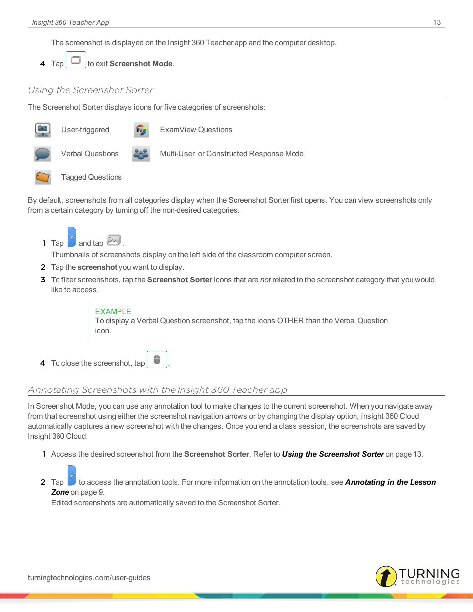 Using the screenshot sorter | Turning Technologies Insight 360 Cloud User Manual | Page 13 / 26