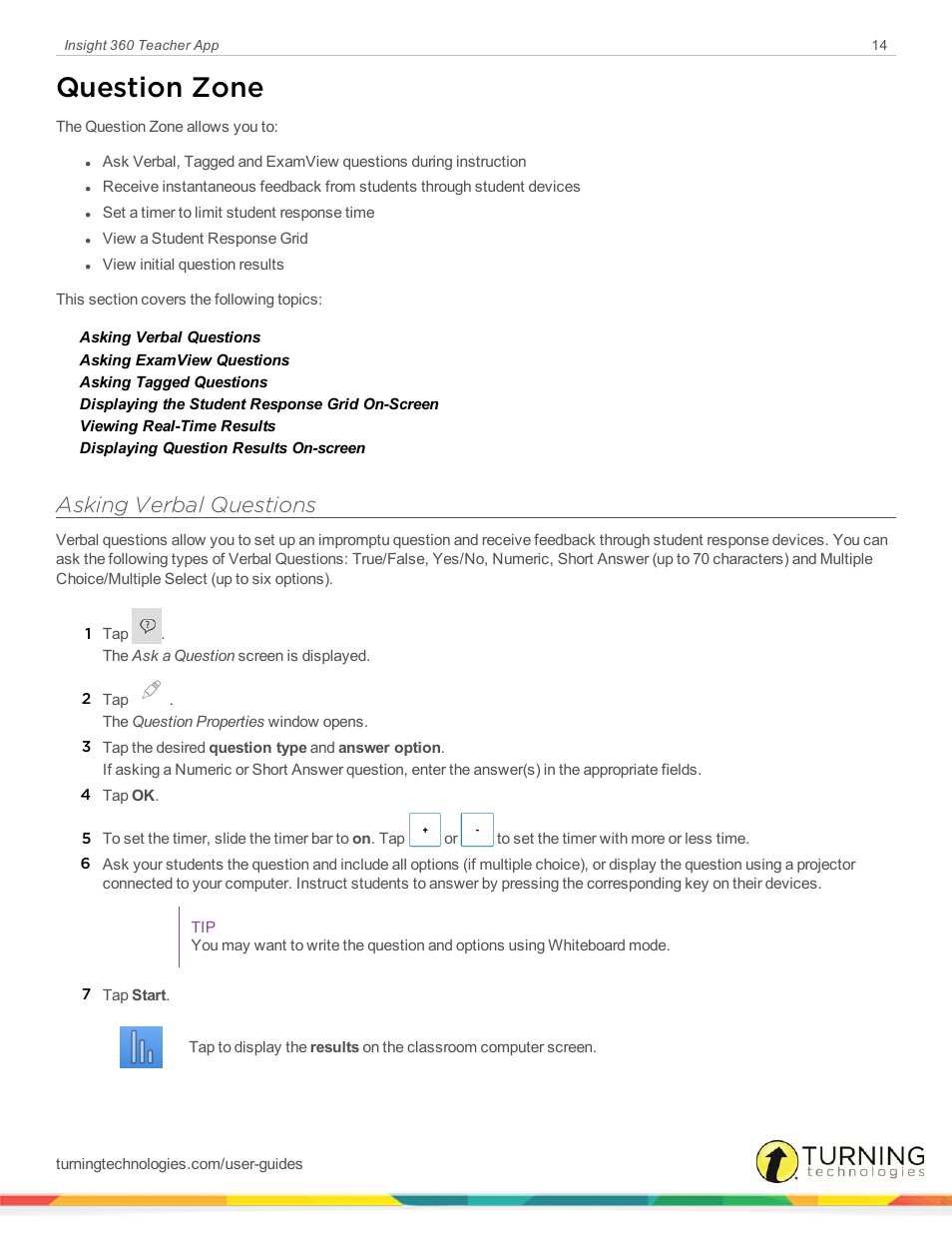 Question zone, Asking verbal questions | Turning Technologies Insight 360 Cloud User Manual | Page 14 / 26