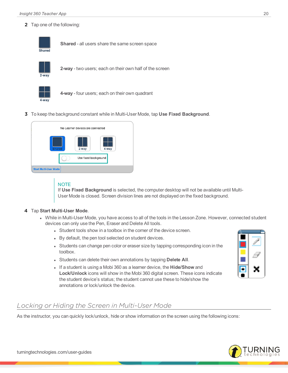 Locking or hiding the screen in multi-user mode | Turning Technologies Insight 360 Cloud User Manual | Page 20 / 26