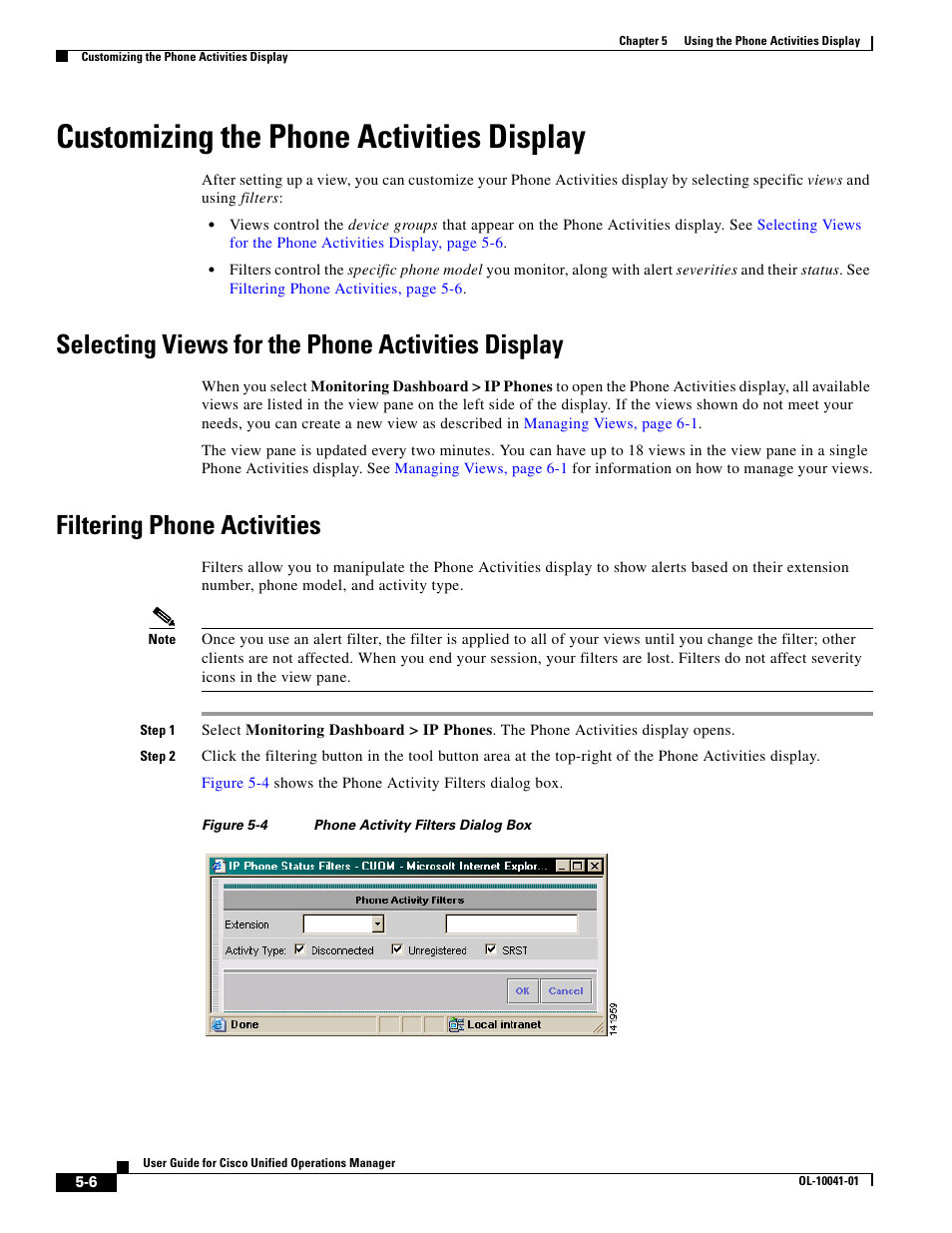 Customizing the phone activities display, Selecting views for the phone activities display, Filtering phone activities | Cisco OL-10041-01 User Manual | Page 6 / 8