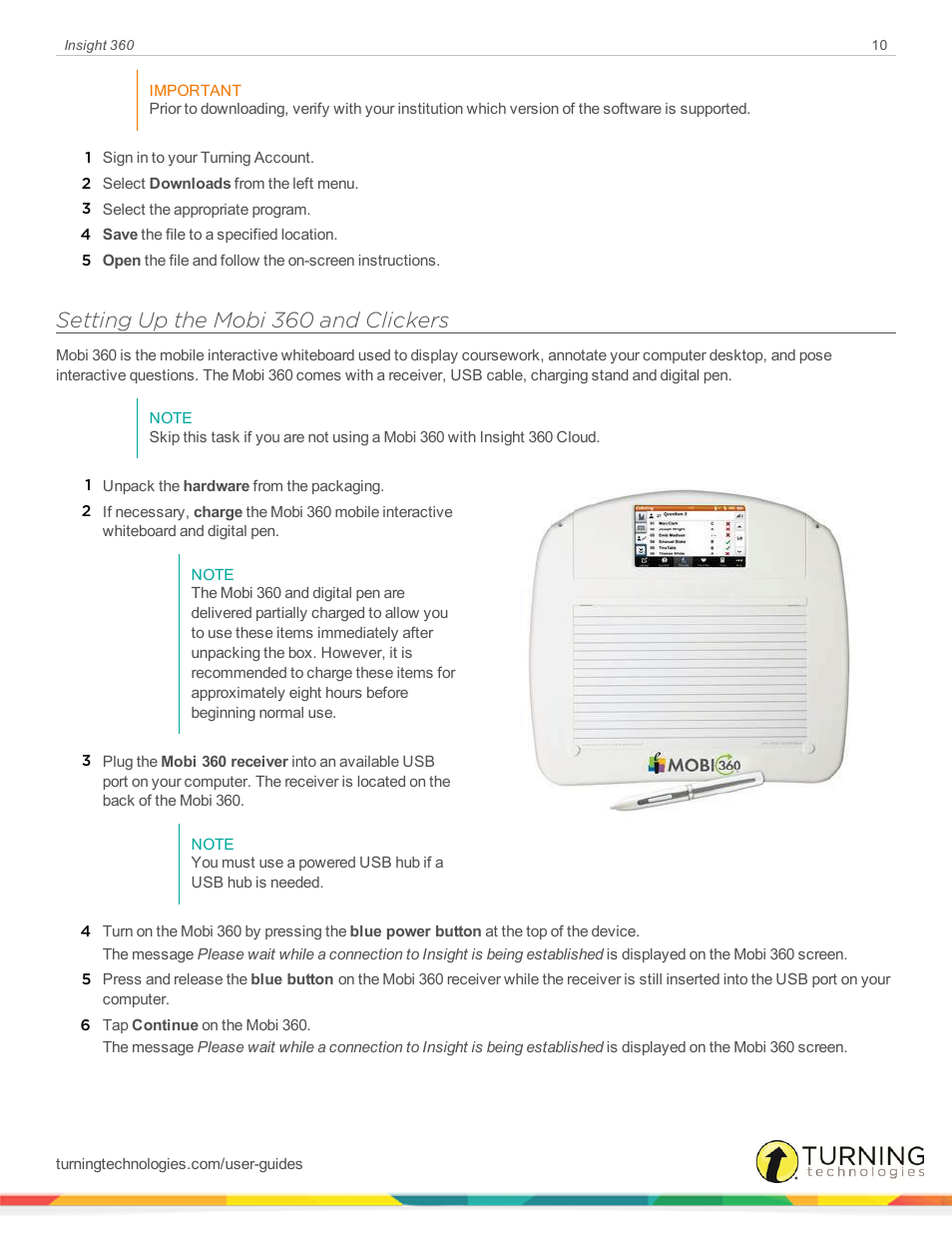 Setting up the mobi 360 and clickers | Turning Technologies Insight 360 Cloud User Manual | Page 10 / 88