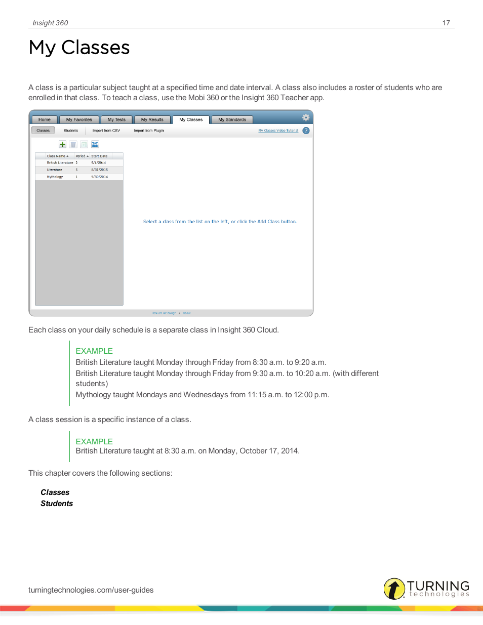 My classes | Turning Technologies Insight 360 Cloud User Manual | Page 17 / 88
