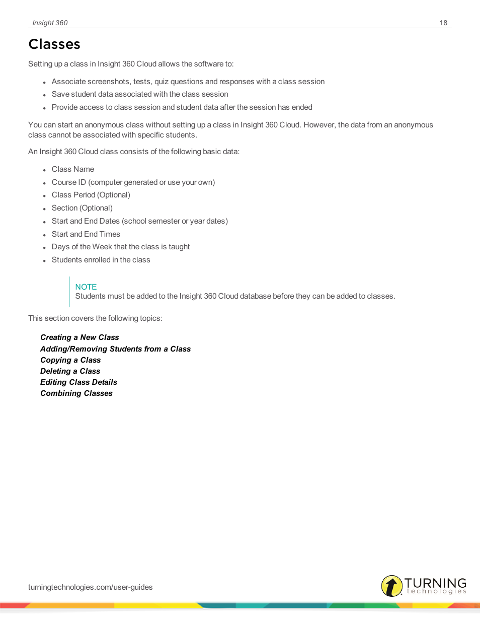 Classes | Turning Technologies Insight 360 Cloud User Manual | Page 18 / 88