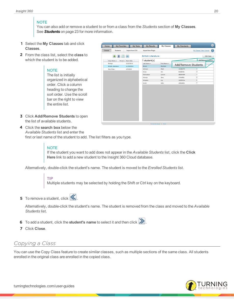 Copying a class | Turning Technologies Insight 360 Cloud User Manual | Page 20 / 88