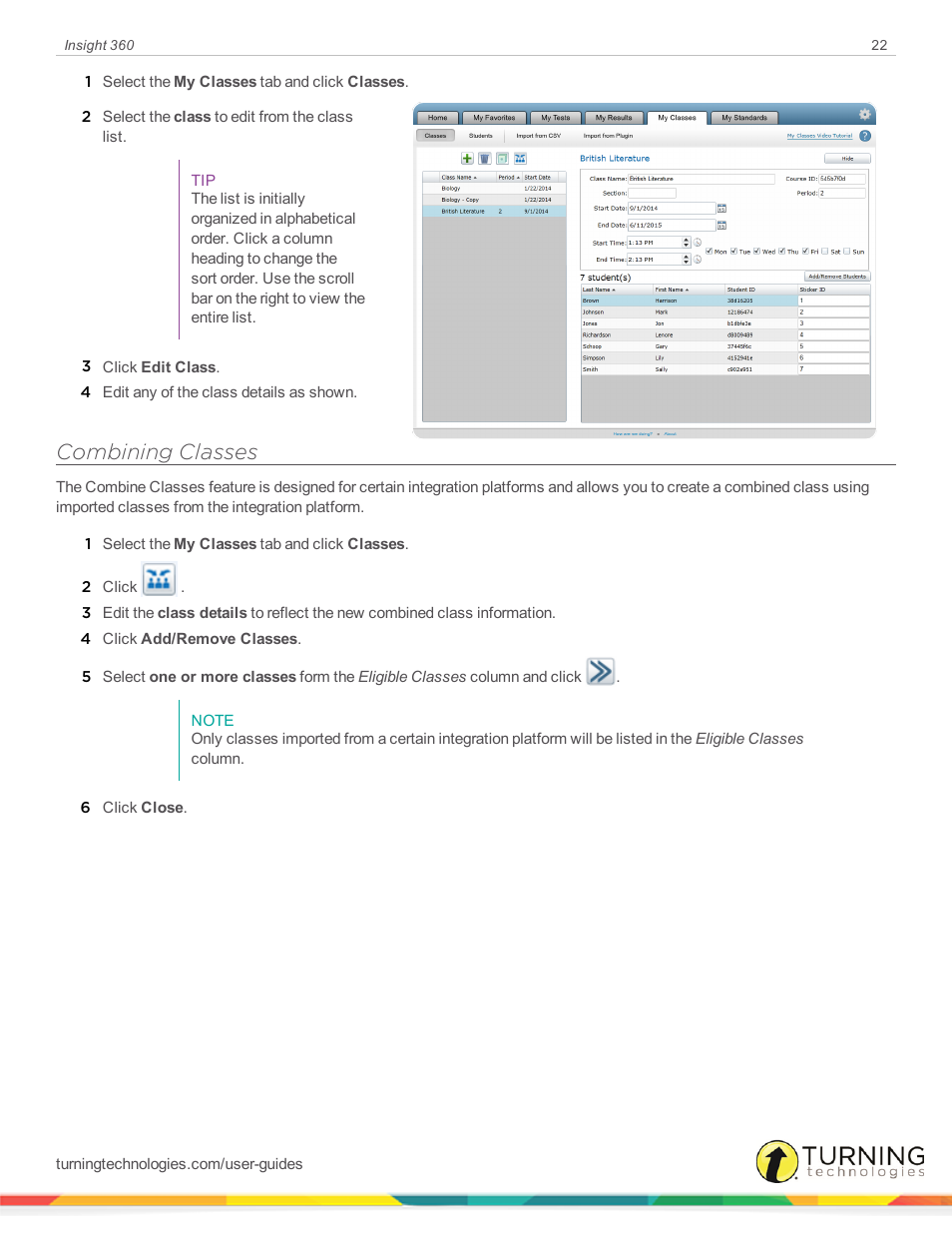 Combining classes | Turning Technologies Insight 360 Cloud User Manual | Page 22 / 88