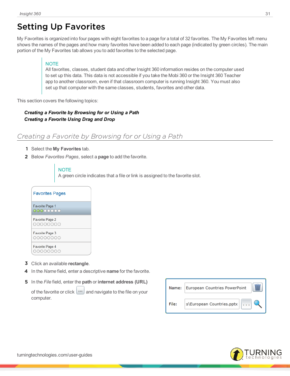 Setting up favorites | Turning Technologies Insight 360 Cloud User Manual | Page 31 / 88
