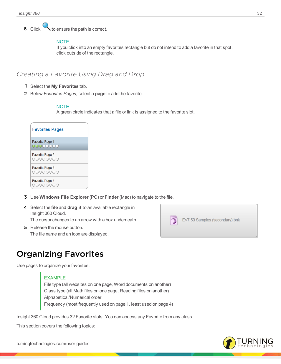 Creating a favorite using drag and drop, Organizing favorites | Turning Technologies Insight 360 Cloud User Manual | Page 32 / 88