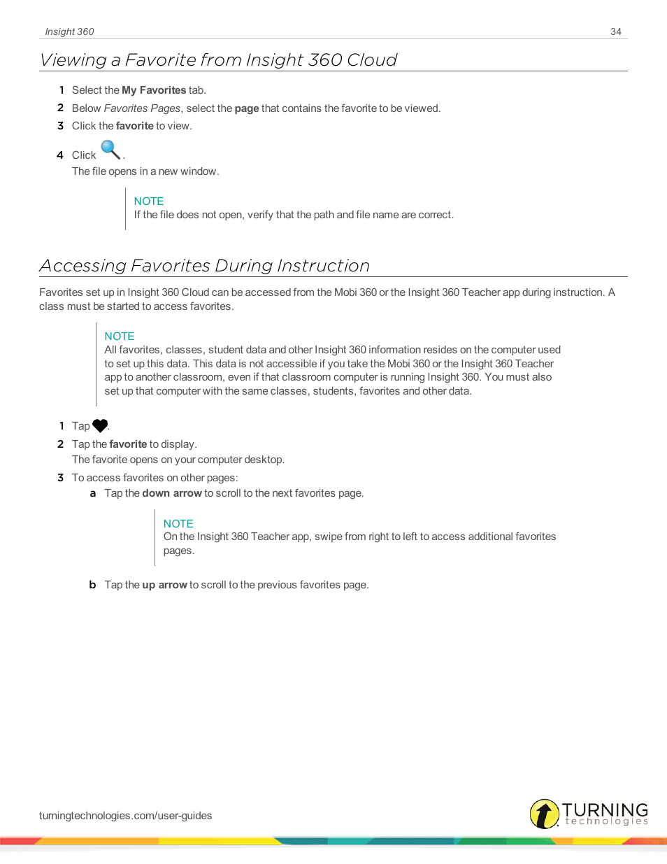 Viewing a favorite from insight 360 cloud, Accessing favorites during instruction | Turning Technologies Insight 360 Cloud User Manual | Page 34 / 88