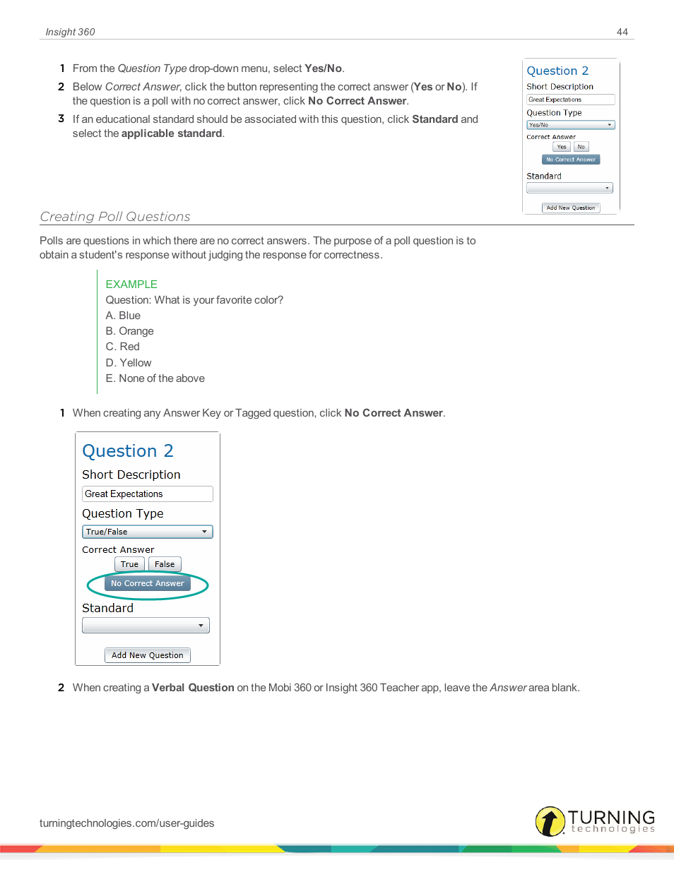Creating poll questions | Turning Technologies Insight 360 Cloud User Manual | Page 44 / 88