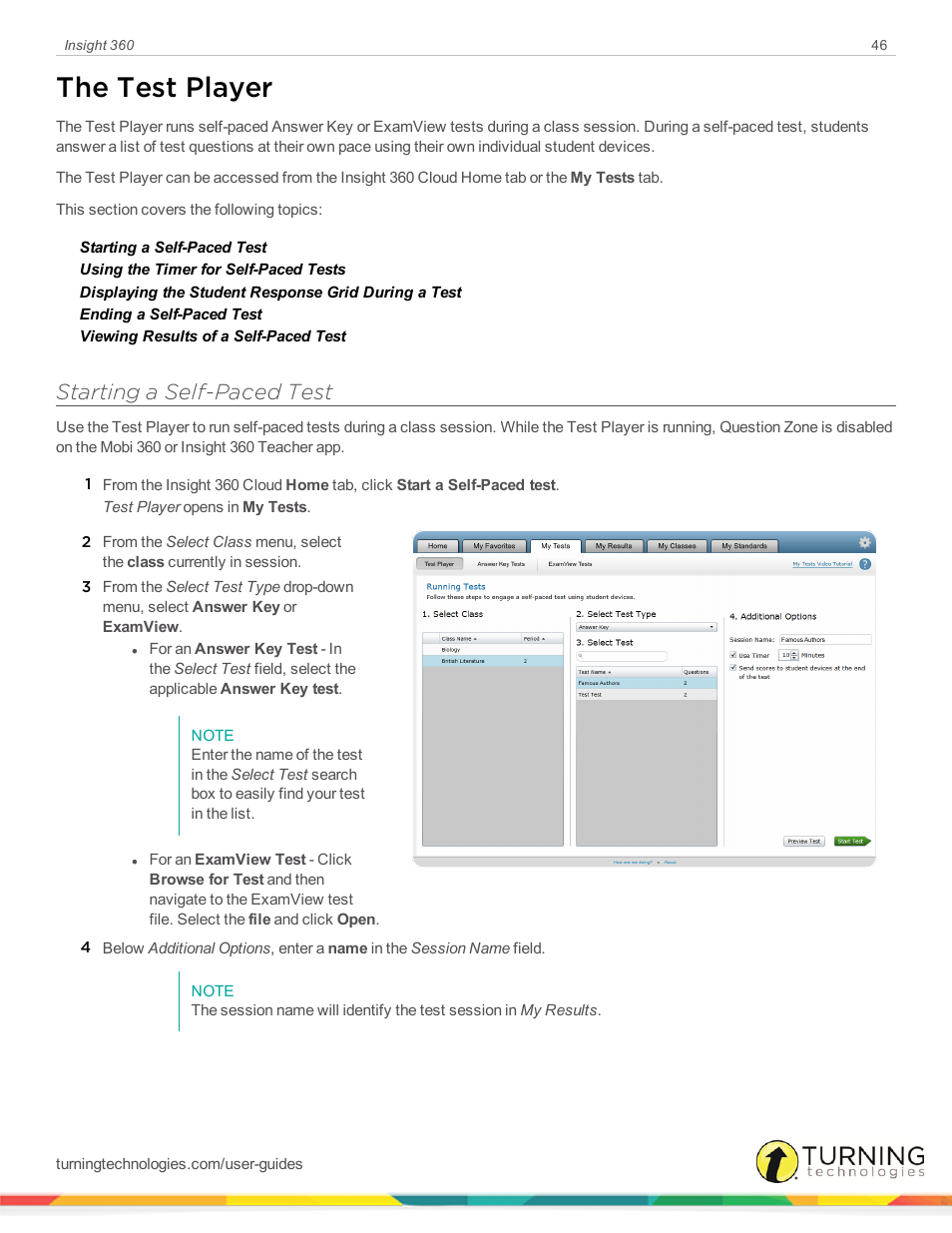 The test player, Starting a self-paced test | Turning Technologies Insight 360 Cloud User Manual | Page 46 / 88