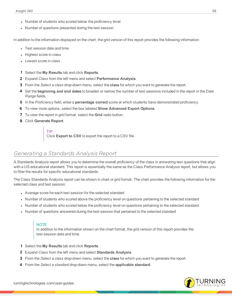 Generating a standards analysis report | Turning Technologies Insight 360 Cloud User Manual | Page 58 / 88