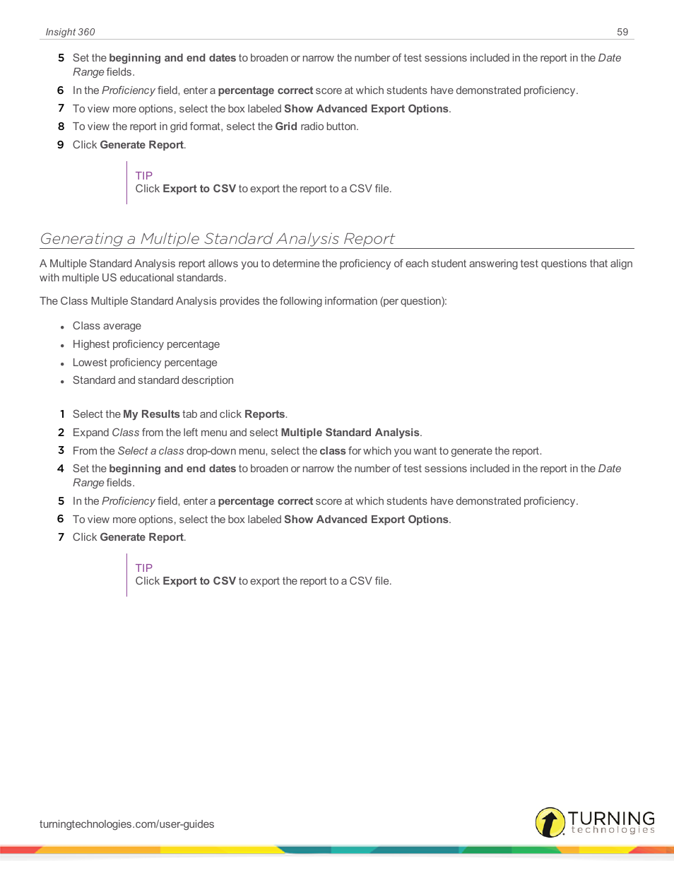 Generating a multiple standard analysis report | Turning Technologies Insight 360 Cloud User Manual | Page 59 / 88