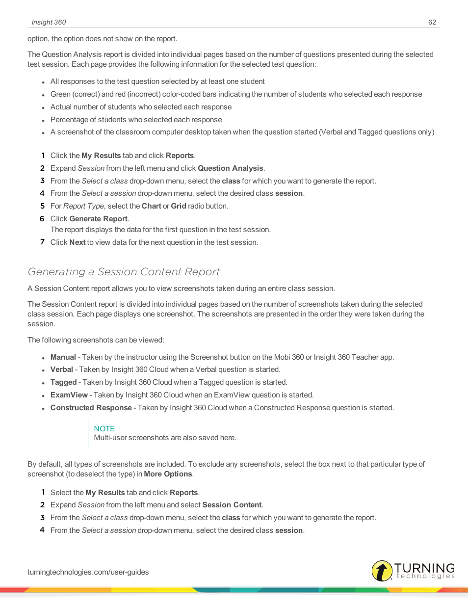 Generating a session content report | Turning Technologies Insight 360 Cloud User Manual | Page 62 / 88