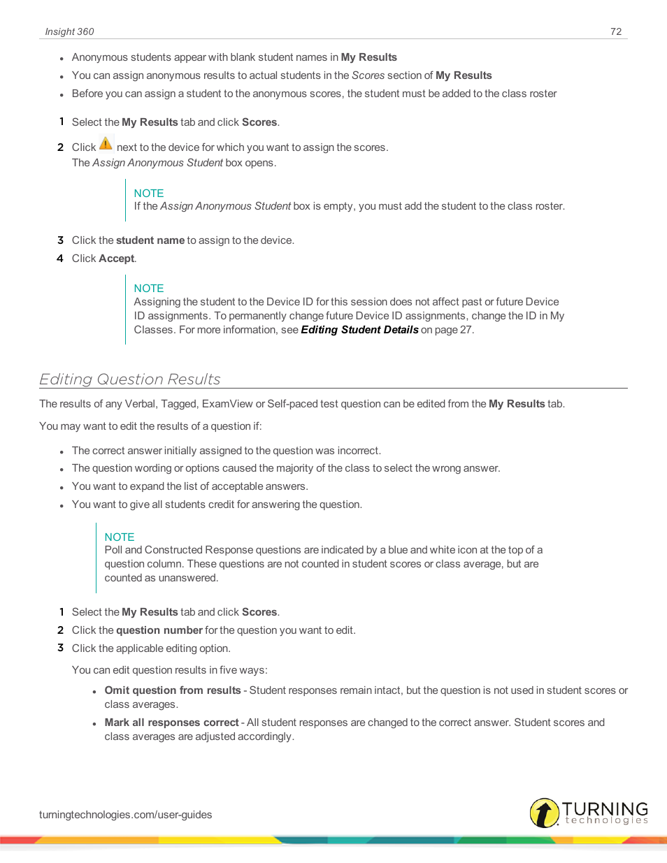 Editing question results | Turning Technologies Insight 360 Cloud User Manual | Page 72 / 88