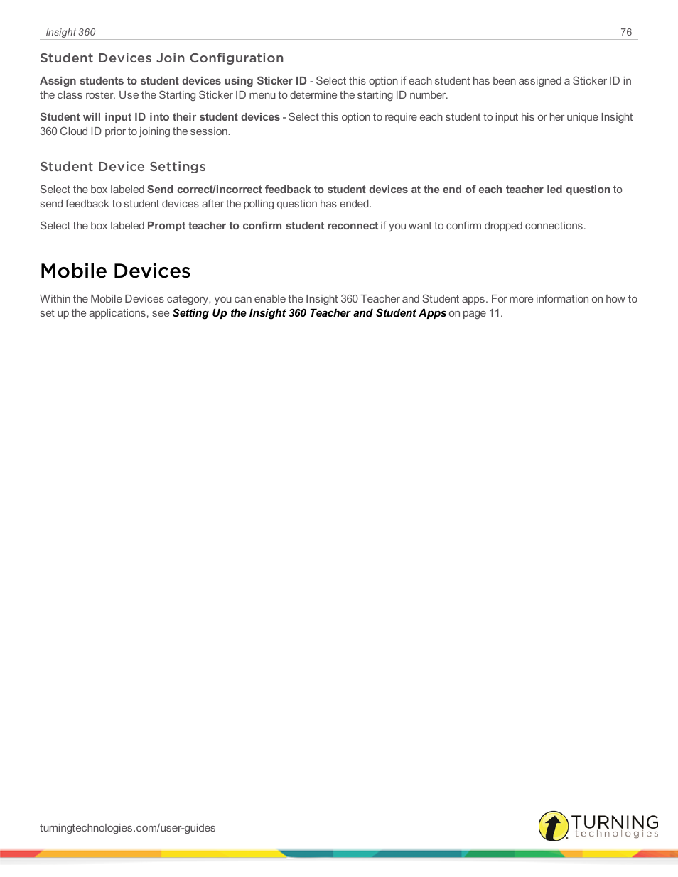 Student devices join configuration, Student device settings, Mobile devices | Turning Technologies Insight 360 Cloud User Manual | Page 76 / 88