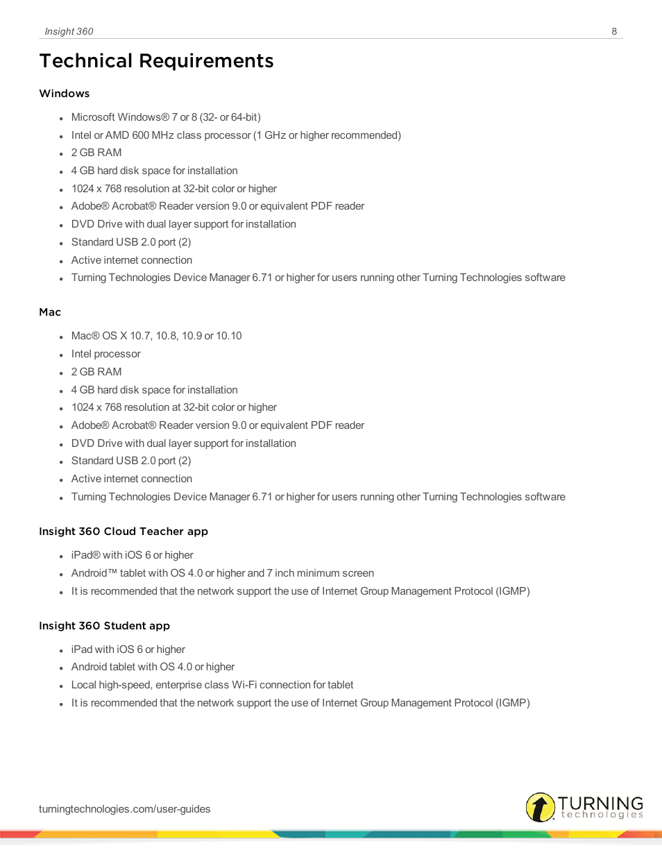 Technical requirements | Turning Technologies Insight 360 Cloud User Manual | Page 8 / 88