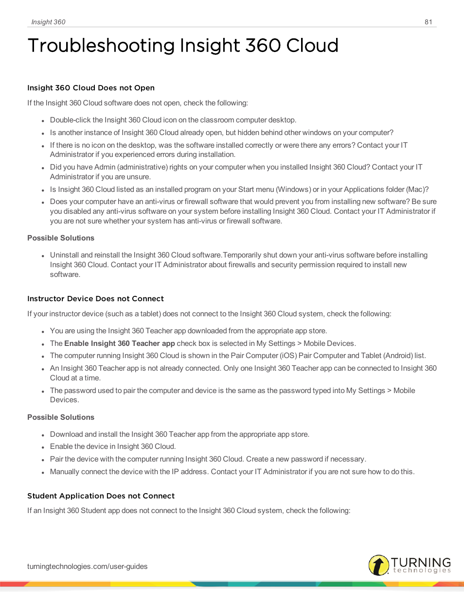 Troubleshooting insight 360 cloud | Turning Technologies Insight 360 Cloud User Manual | Page 81 / 88