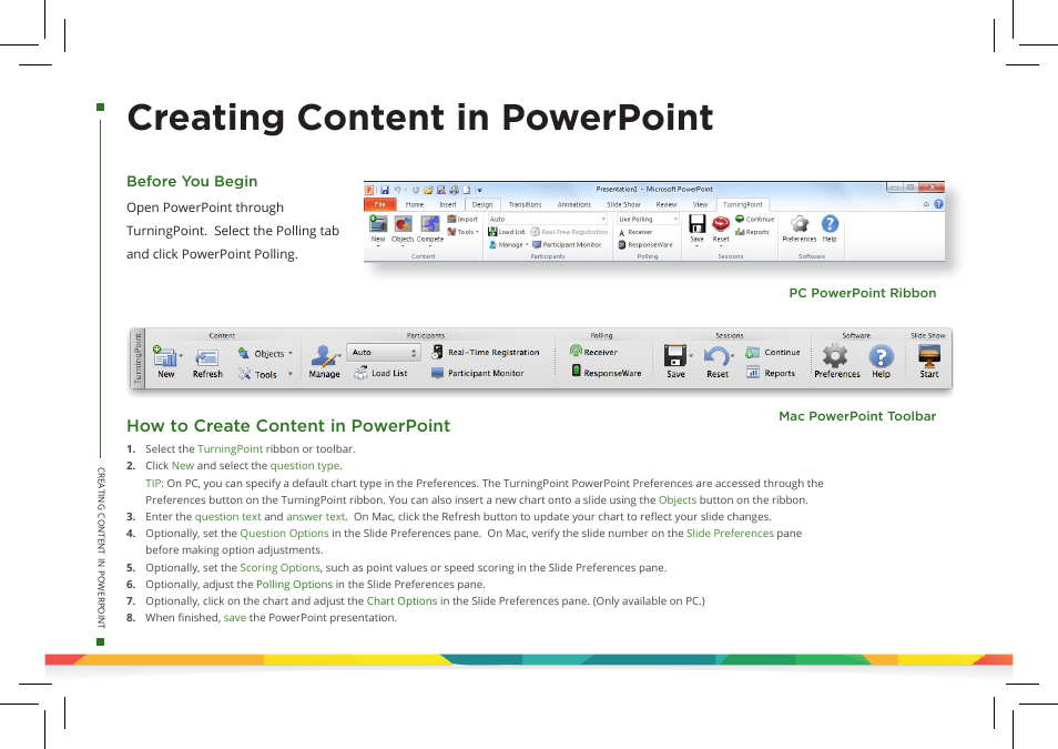 Creating content in powerpoint, How to create content in powerpoint | Turning Technologies TurningPoint 5 User Manual | Page 14 / 24