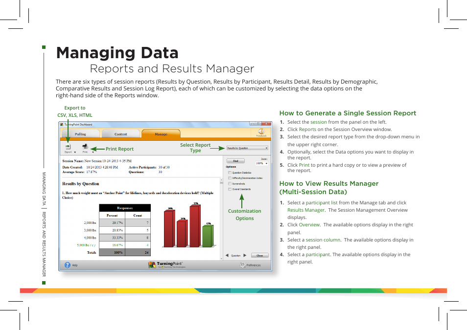 Managing data, Reports and results manager | Turning Technologies TurningPoint 5 User Manual | Page 16 / 24