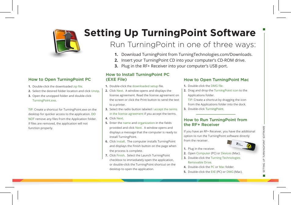 Setting up turningpoint software, Run turningpoint in one of three ways | Turning Technologies TurningPoint 5 User Manual | Page 3 / 24