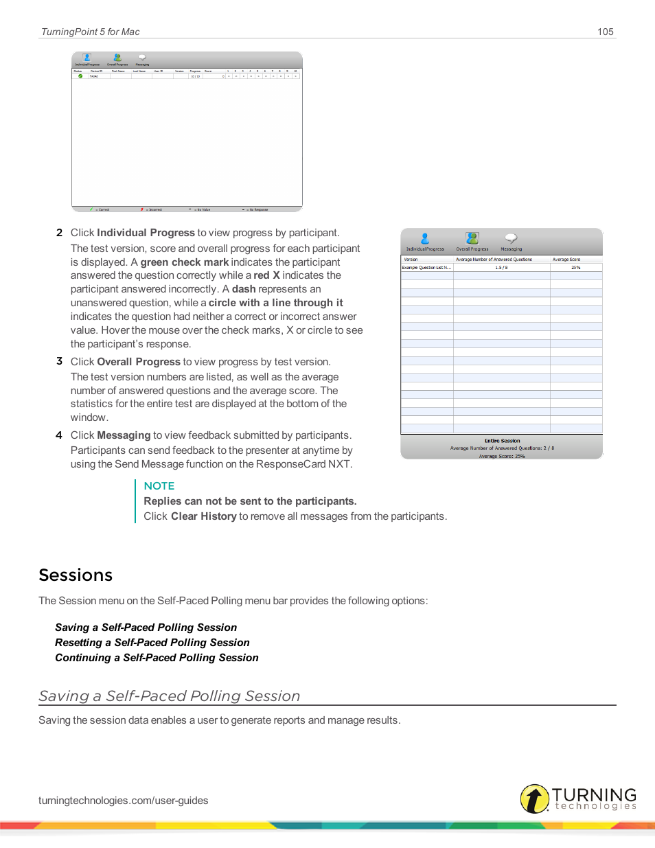 Sessions, Saving a self-paced polling session | Turning Technologies TurningPoint 5 User Manual | Page 105 / 150