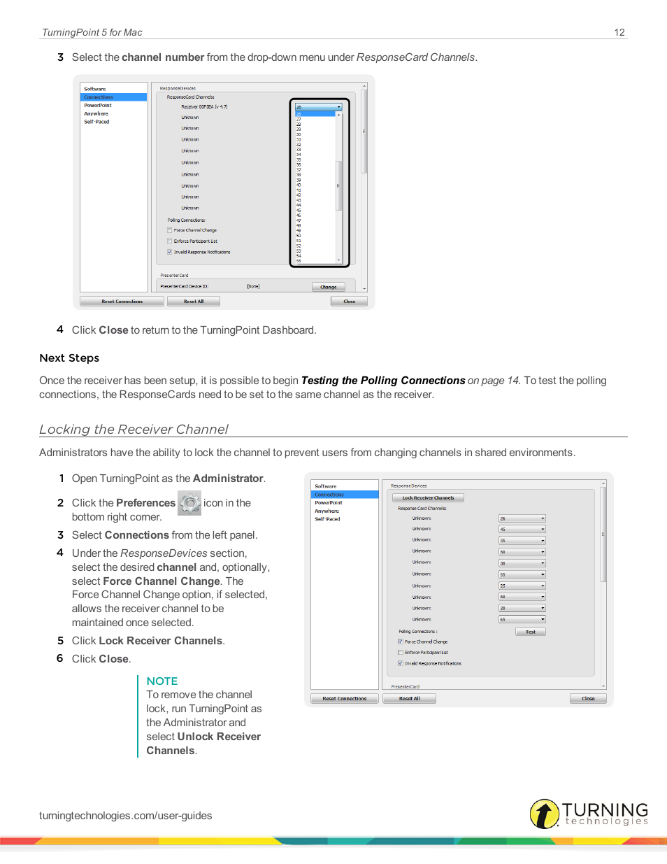 Locking the receiver channel | Turning Technologies TurningPoint 5 User Manual | Page 12 / 150