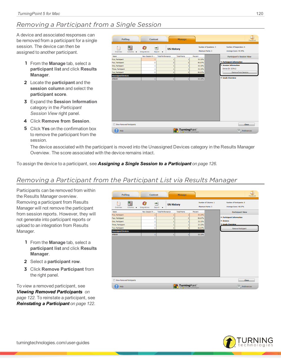 Removing a participant from a single session | Turning Technologies TurningPoint 5 User Manual | Page 120 / 150