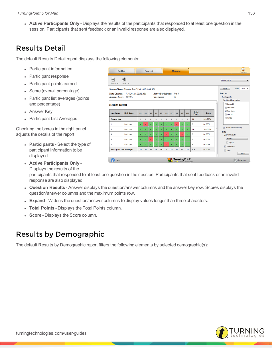 Results detail, Results by demographic | Turning Technologies TurningPoint 5 User Manual | Page 136 / 150