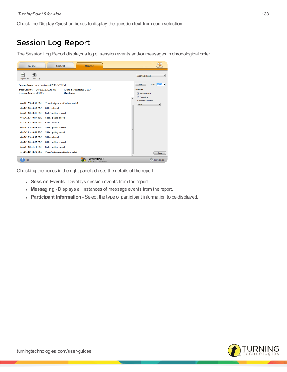 Session log report | Turning Technologies TurningPoint 5 User Manual | Page 138 / 150