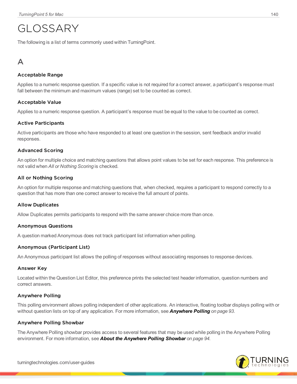 Glossary | Turning Technologies TurningPoint 5 User Manual | Page 140 / 150