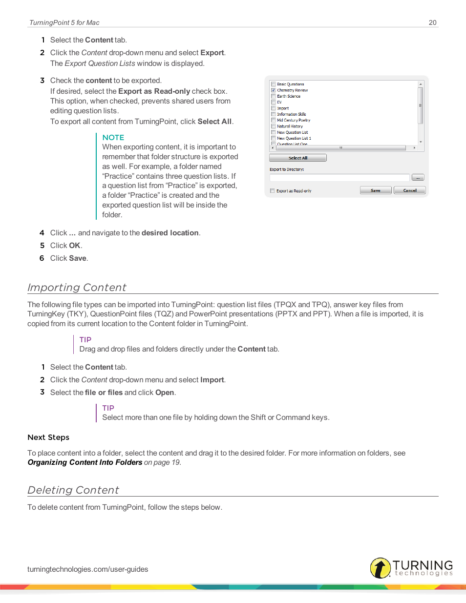 Importing content, Deleting content | Turning Technologies TurningPoint 5 User Manual | Page 20 / 150