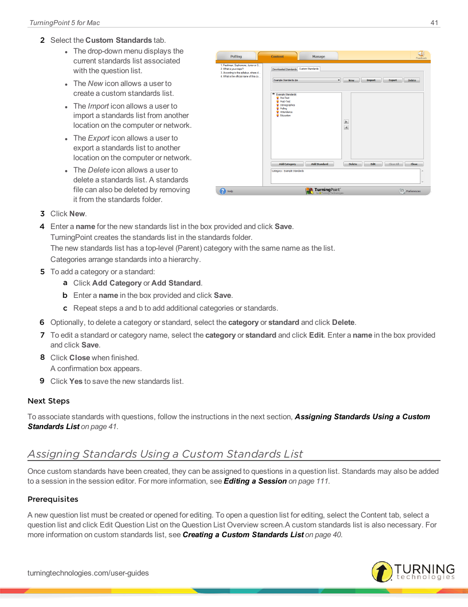 Assigning standards using a custom standards list | Turning Technologies TurningPoint 5 User Manual | Page 41 / 150