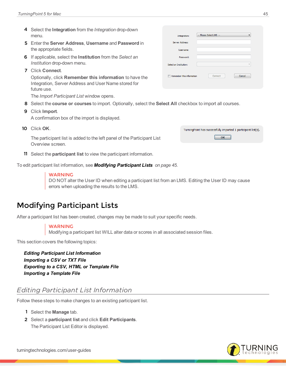 Modifying participant lists, Editing participant list information | Turning Technologies TurningPoint 5 User Manual | Page 45 / 150