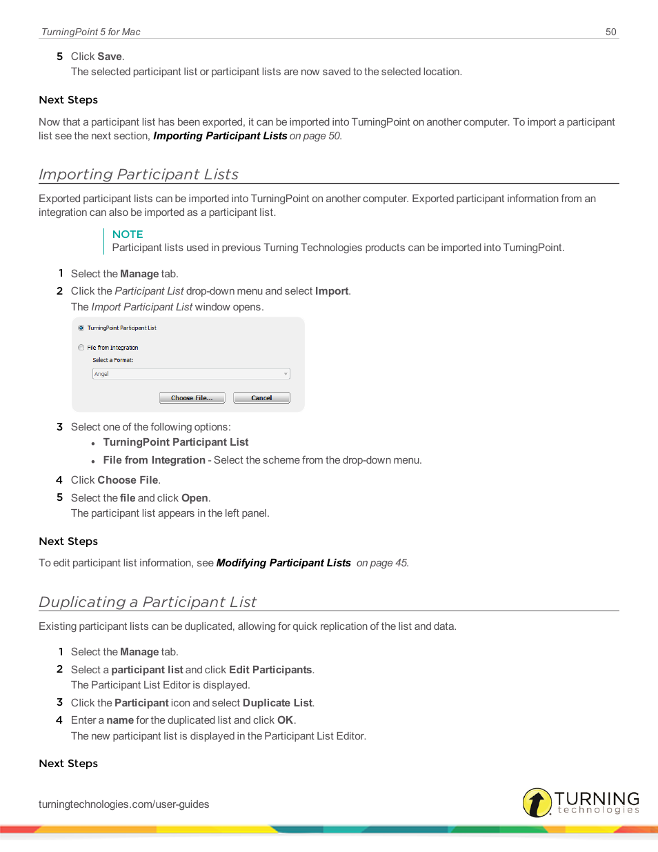 Importing participant lists, Duplicating a participant list | Turning Technologies TurningPoint 5 User Manual | Page 50 / 150