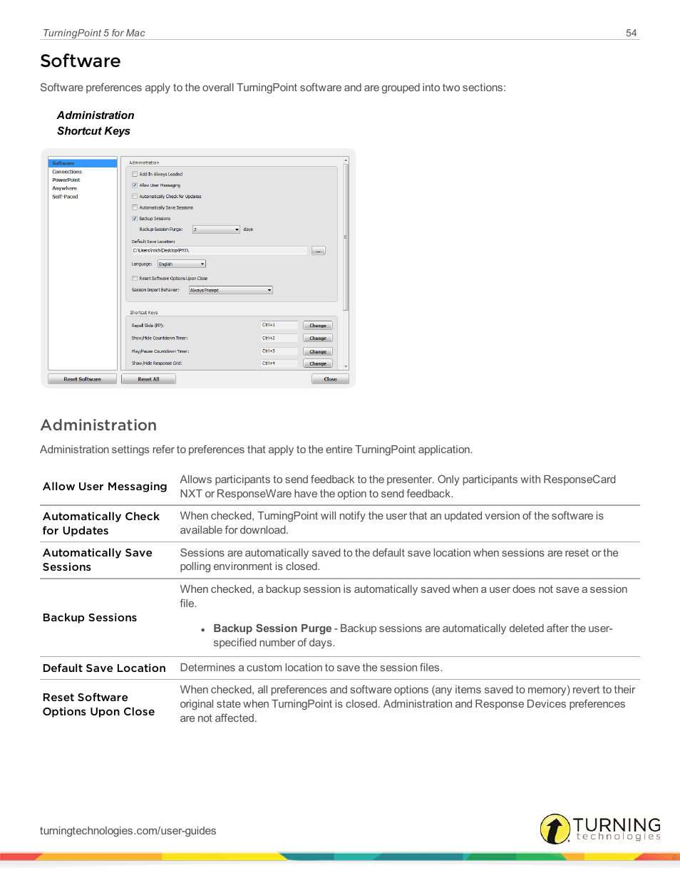 Software, Administration | Turning Technologies TurningPoint 5 User Manual | Page 54 / 150