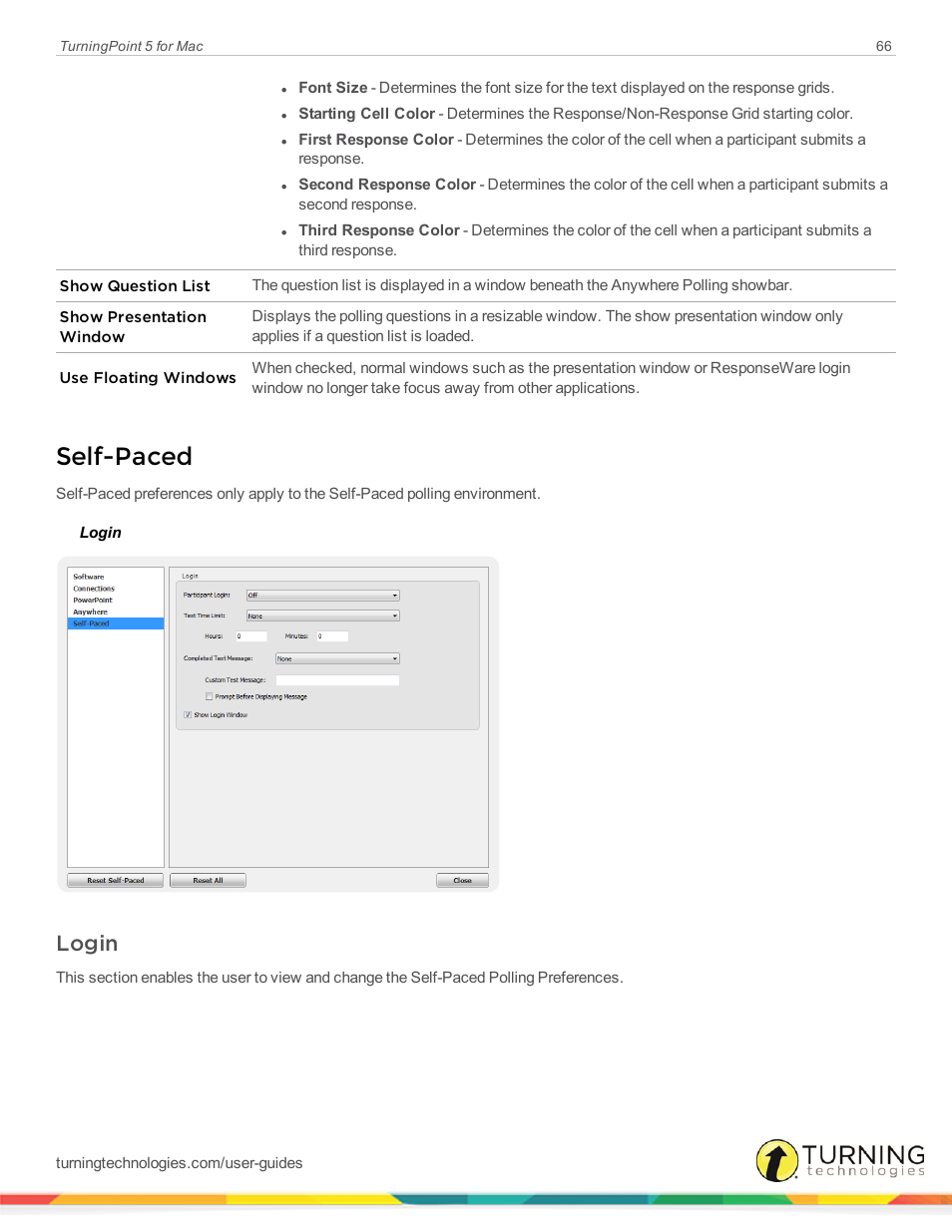 Self-paced, Login | Turning Technologies TurningPoint 5 User Manual | Page 66 / 150