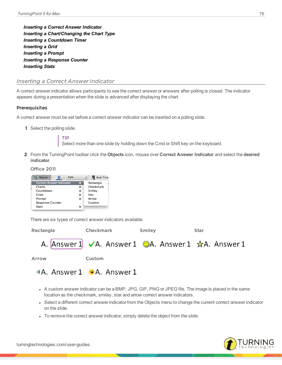 Inserting a correct answer indicator | Turning Technologies TurningPoint 5 User Manual | Page 76 / 150