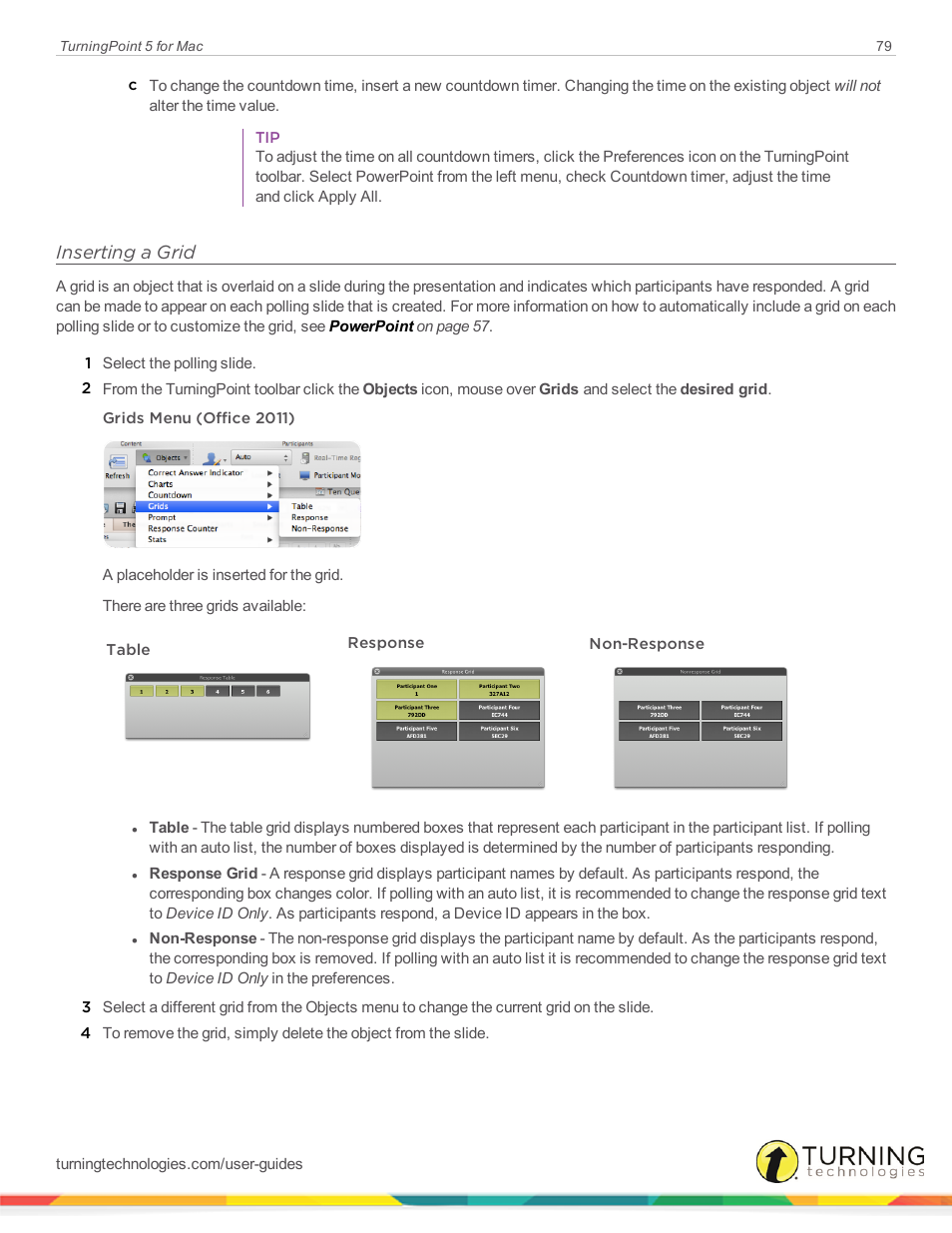 Inserting a grid | Turning Technologies TurningPoint 5 User Manual | Page 79 / 150