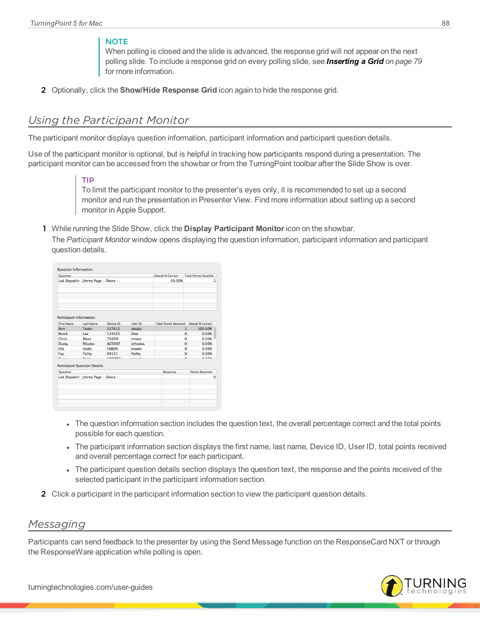 Using the participant monitor, Messaging | Turning Technologies TurningPoint 5 User Manual | Page 88 / 150