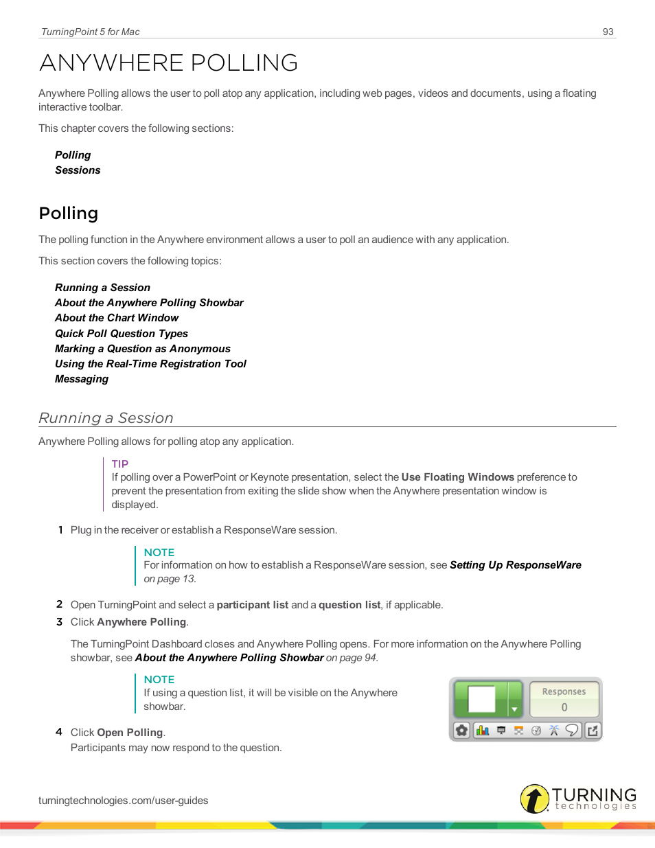 Anywhere polling, Polling, Running a session | Turning Technologies TurningPoint 5 User Manual | Page 93 / 150