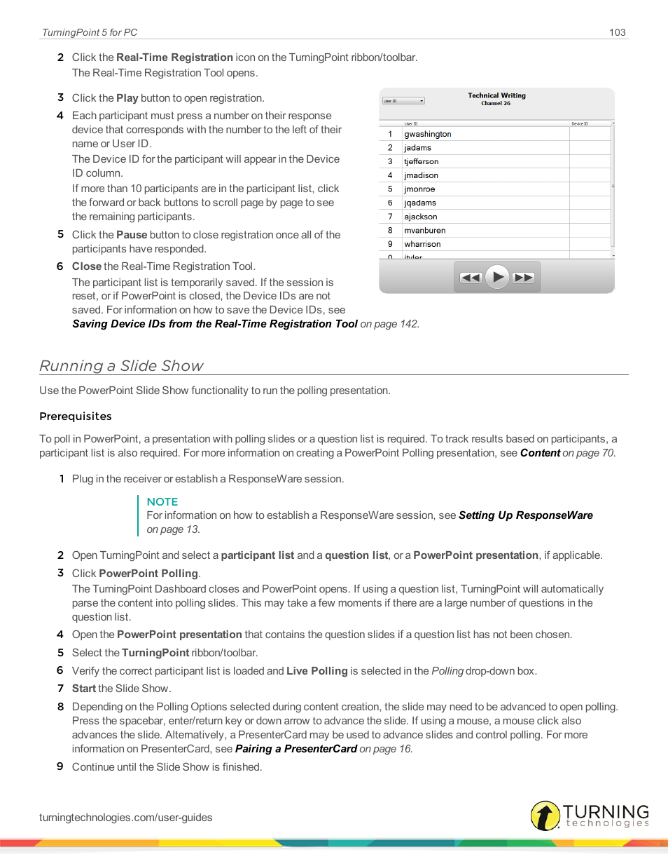 Running a slide show, Running a slide, Show | Turning Technologies TurningPoint 5 User Manual | Page 103 / 168